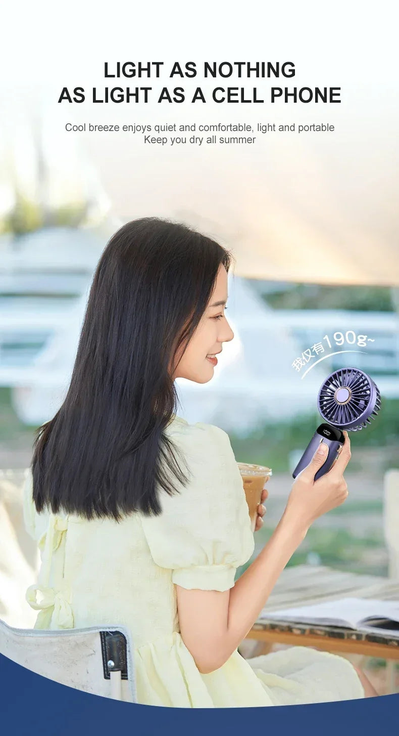 Handheld Portable Fan Wearable Personal Neck Fan 5-Speed USB Rechargeable Fan with Phone Holder and Display Screen 1800mAh