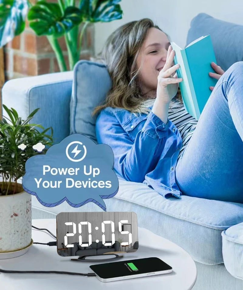 Niditon Sveglia digitale, orologio elettronico a LED, da tavolo/parete per camera da letto, soggiorno, ufficio, grande superficie a specchio con display