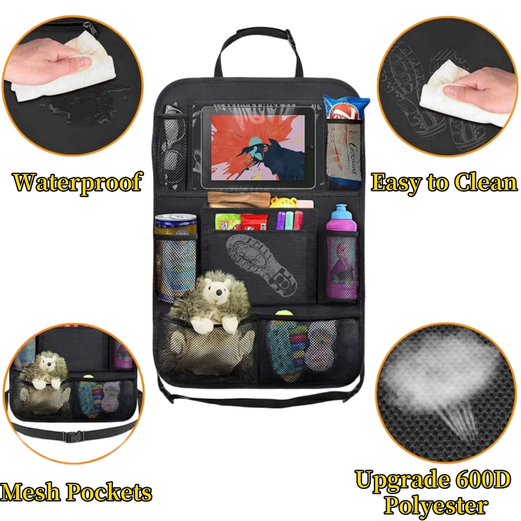 Organizer per schienale seggiolino auto, 10 tasche portaoggetti con protezione per supporto tablet touch screen per bambini, accessori per auto
