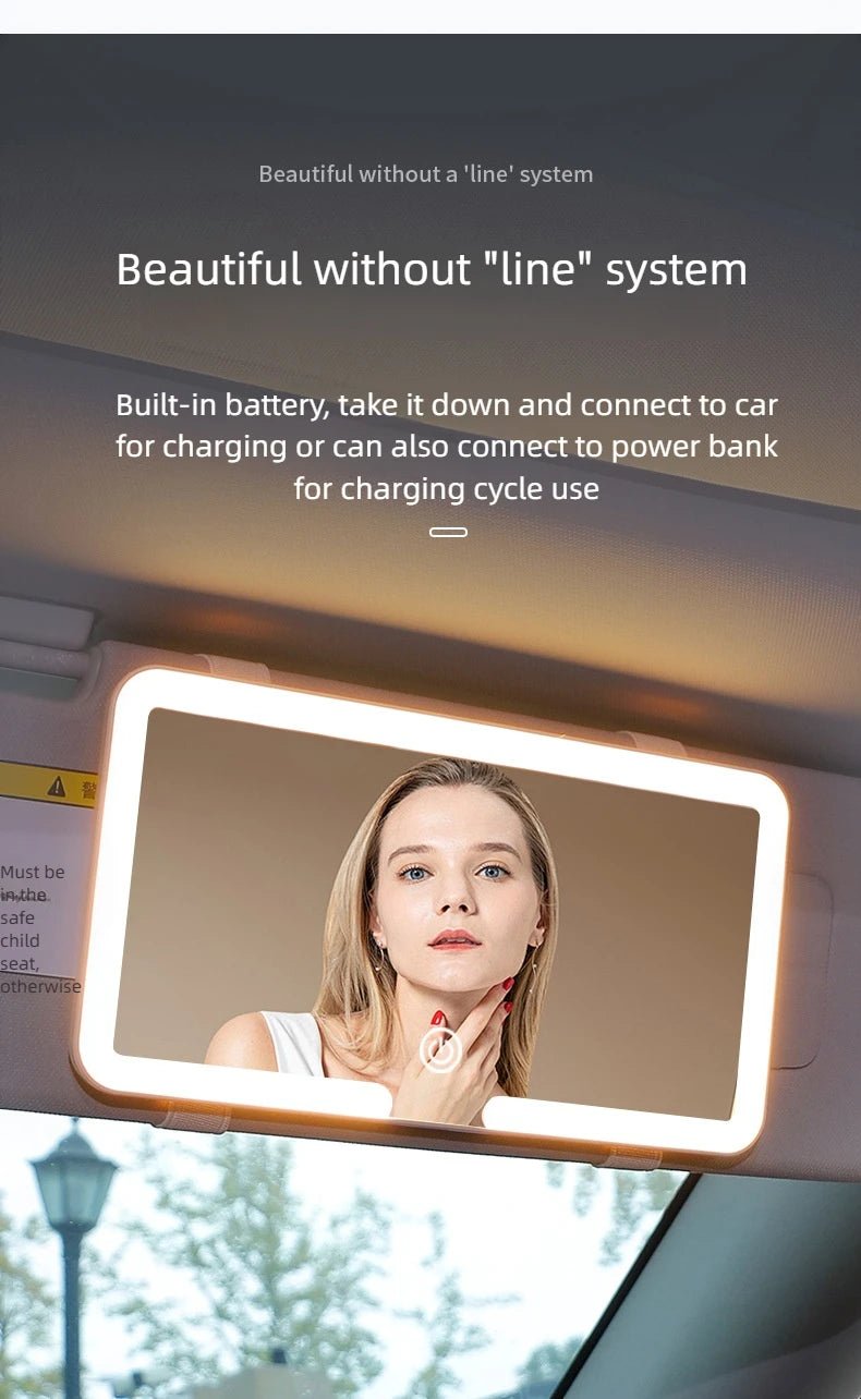 Car LED Sun Visor Mirror - Rechargeable Fill Light