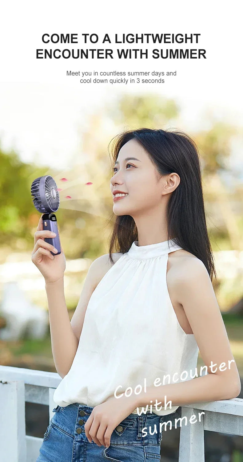 Handheld Portable Fan Wearable Personal Neck Fan 5-Speed USB Rechargeable Fan with Phone Holder and Display Screen 1800mAh