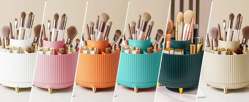 Organizer Porta Pennelli per Trucco 360° – 5 Scomparti Girevoli