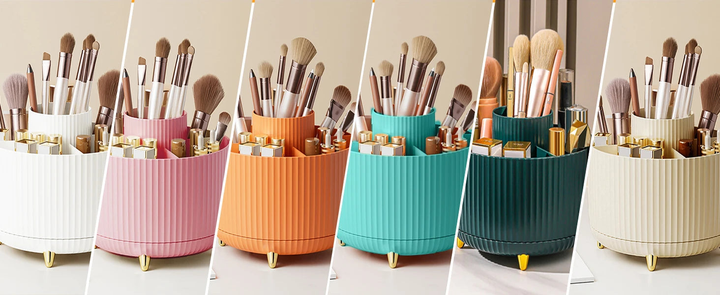 Organizer Porta Pennelli per Trucco 360° – 5 Scomparti Girevoli