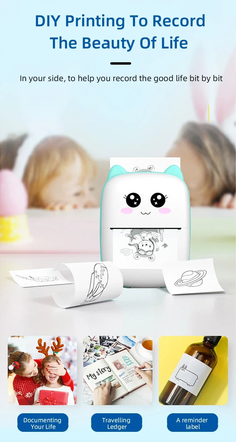 Stampante termica portatile Mini CAT stampa stampante termica tascabile per foto 58mm stampa stampanti wireless Bluetooth Android iOS