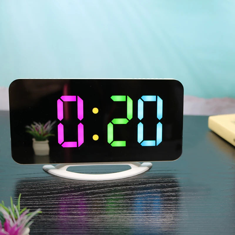 Niditon Sveglia digitale, orologio elettronico a LED, da tavolo/parete per camera da letto, soggiorno, ufficio, grande superficie a specchio con display