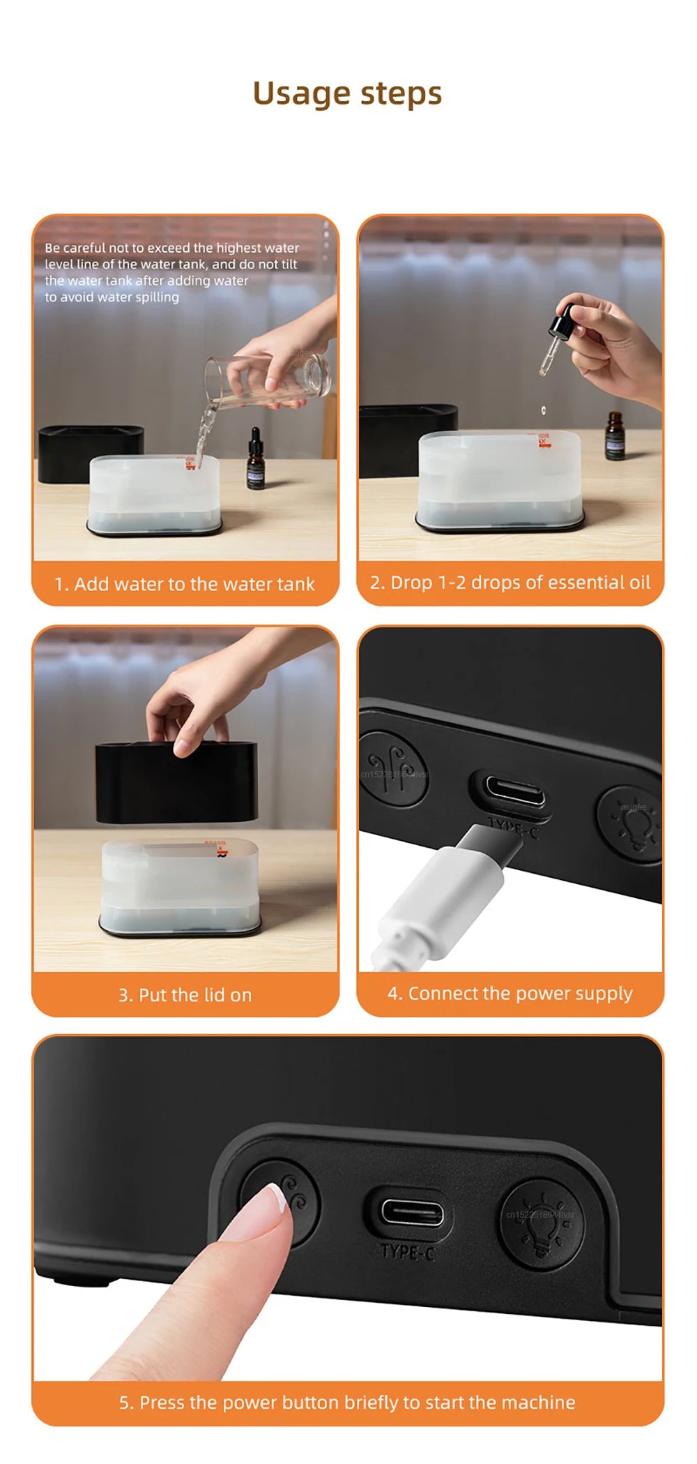 Umidificatore Aromi a Fiamma USB – Diffusore con Luce Notturna