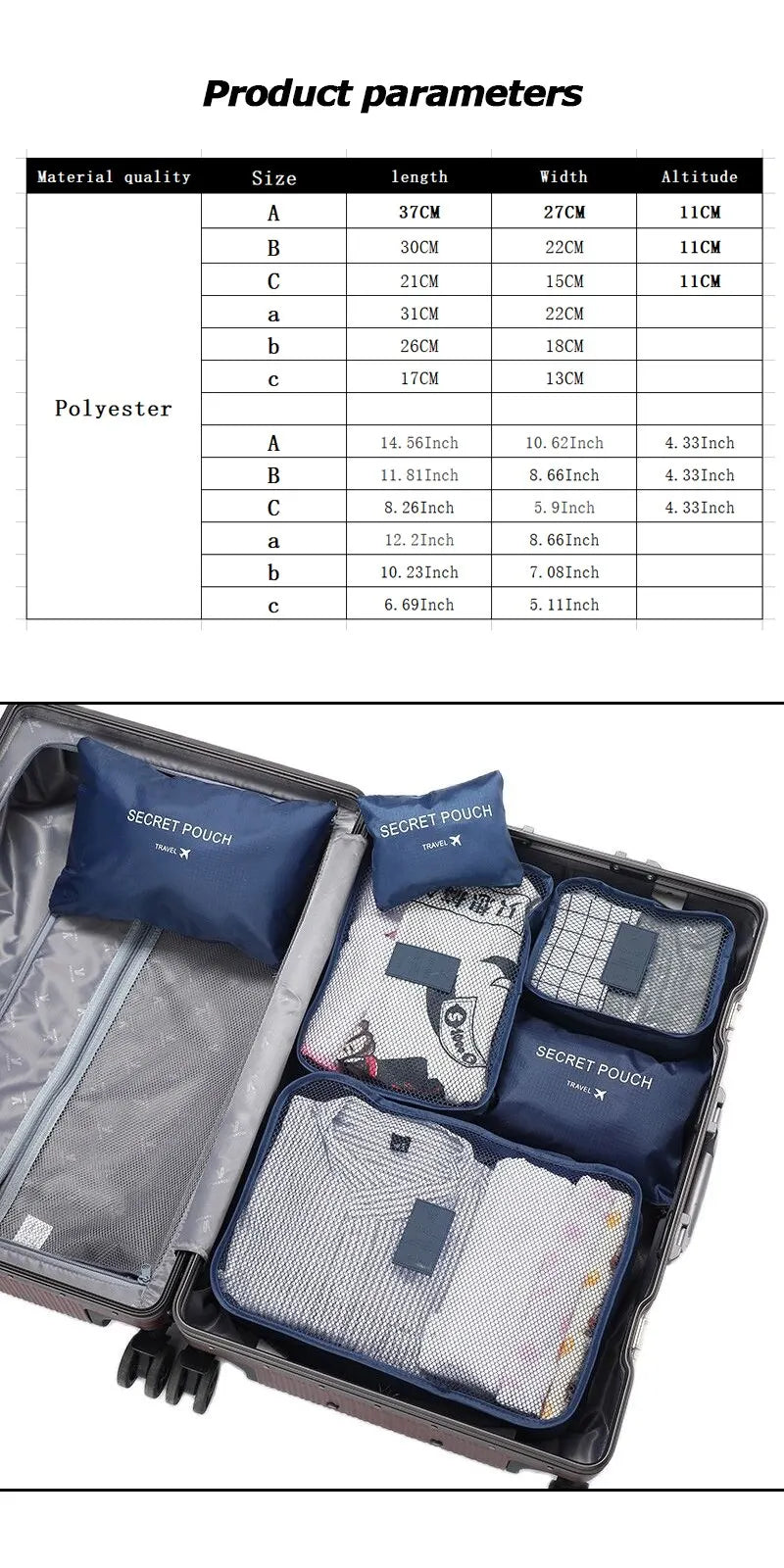 Set di 6 borse portaoggetti per vestiti da viaggio, organizer per bagagli portatile, custodia per valigia, cubo da imballaggio per scarpe, imballaggio di vestiti