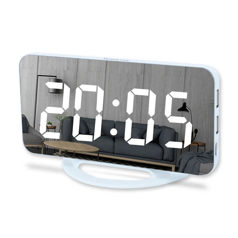 Niditon Sveglia digitale, orologio elettronico a LED, da tavolo/parete per camera da letto, soggiorno, ufficio, grande superficie a specchio con display