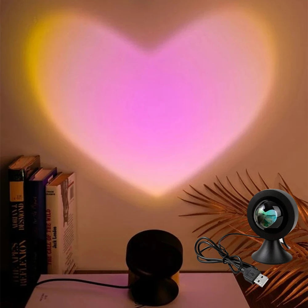 Luce al tramonto Proiettore d'amore Luce notturna Proiezione al tramonto Lampada da scrivania a LED Atmosfera camera da letto Luce arcobaleno Luce decorativa