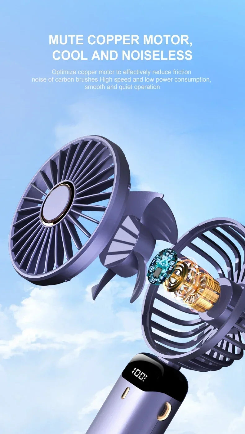 Handheld Portable Fan Wearable Personal Neck Fan 5-Speed USB Rechargeable Fan with Phone Holder and Display Screen 1800mAh