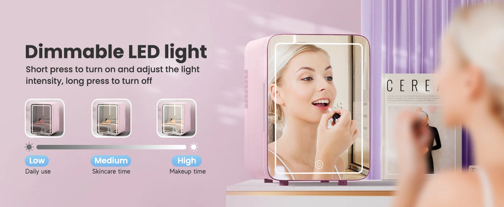 Mini Frigo Beauty con Specchio LED – 4 Litri per Skincare e Trucco