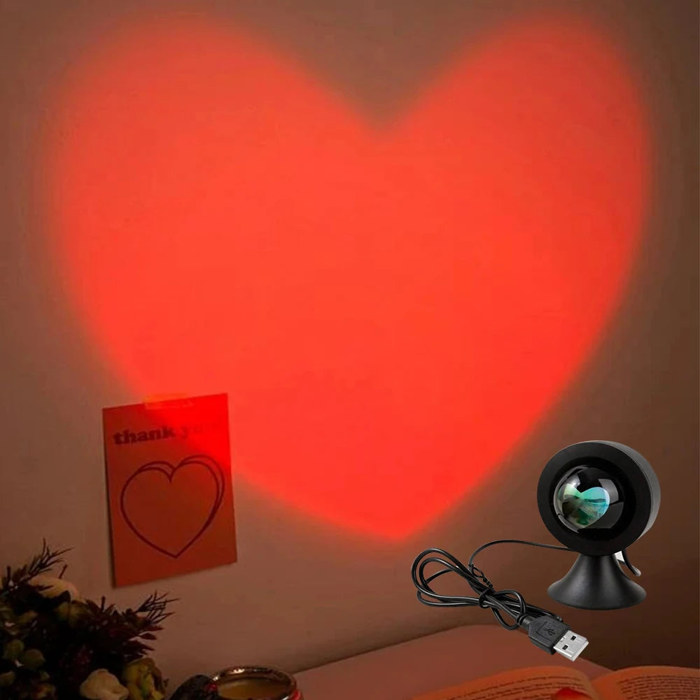 Luce al tramonto Proiettore d'amore Luce notturna Proiezione al tramonto Lampada da scrivania a LED Atmosfera camera da letto Luce arcobaleno Luce decorativa