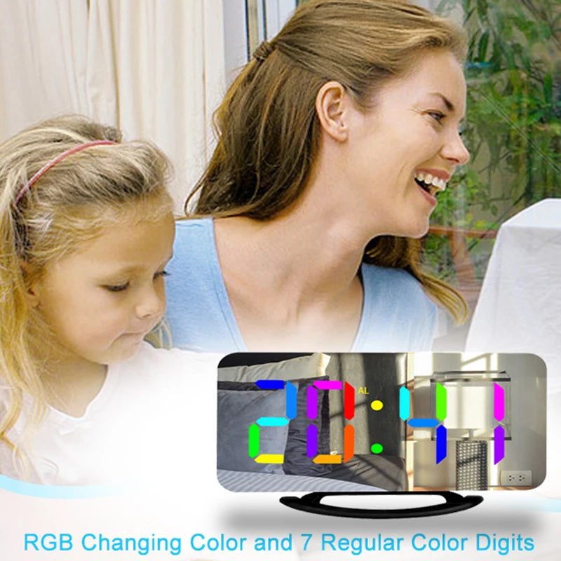 Niditon Sveglia digitale, orologio elettronico a LED, da tavolo/parete per camera da letto, soggiorno, ufficio, grande superficie a specchio con display