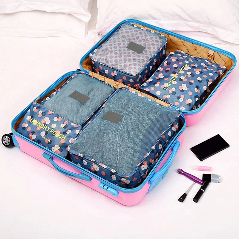 Set di 6 organizer da viaggio, borsa portaoggetti per valigia, vestiti portatili, biancheria intima, scarpe, cubi per viaggi, borse per il trucco, organizzatori di bagagli