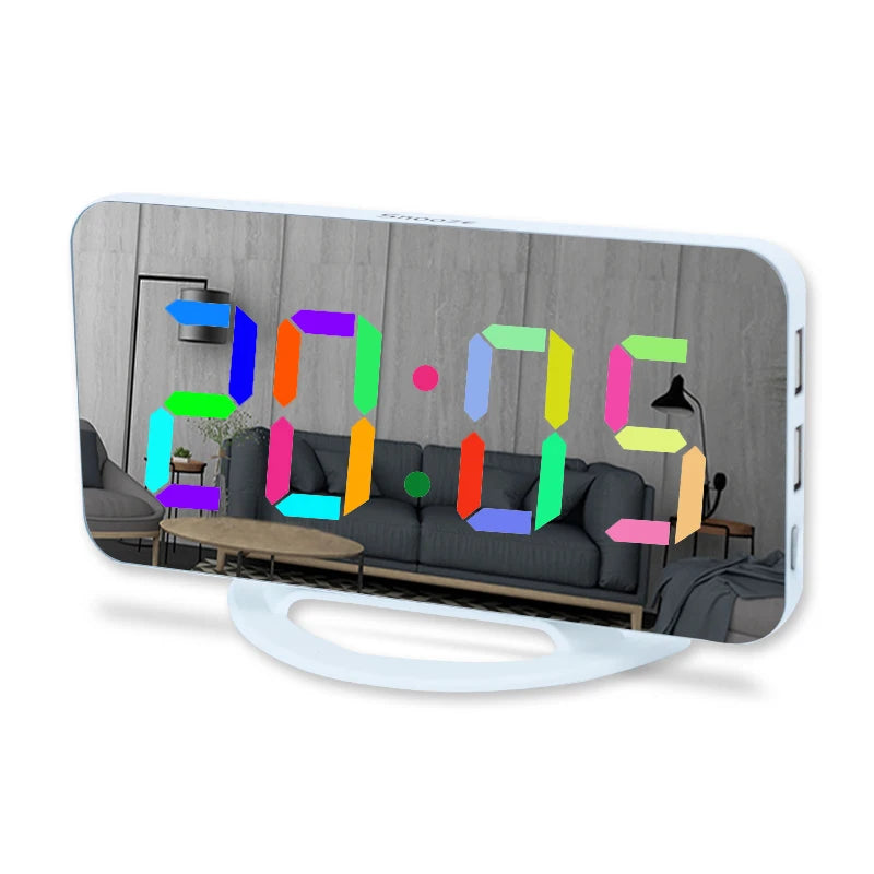 Niditon Sveglia digitale, orologio elettronico a LED, da tavolo/parete per camera da letto, soggiorno, ufficio, grande superficie a specchio con display