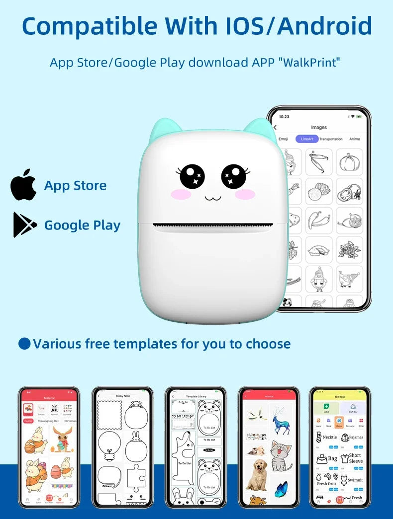 Stampante termica portatile Mini CAT stampa stampante termica tascabile per foto 58mm stampa stampanti wireless Bluetooth Android iOS