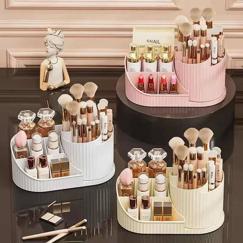 Organizer per Trucco Girevole 360° con Portaspazzole – Contenitore Cosmetico Rotante