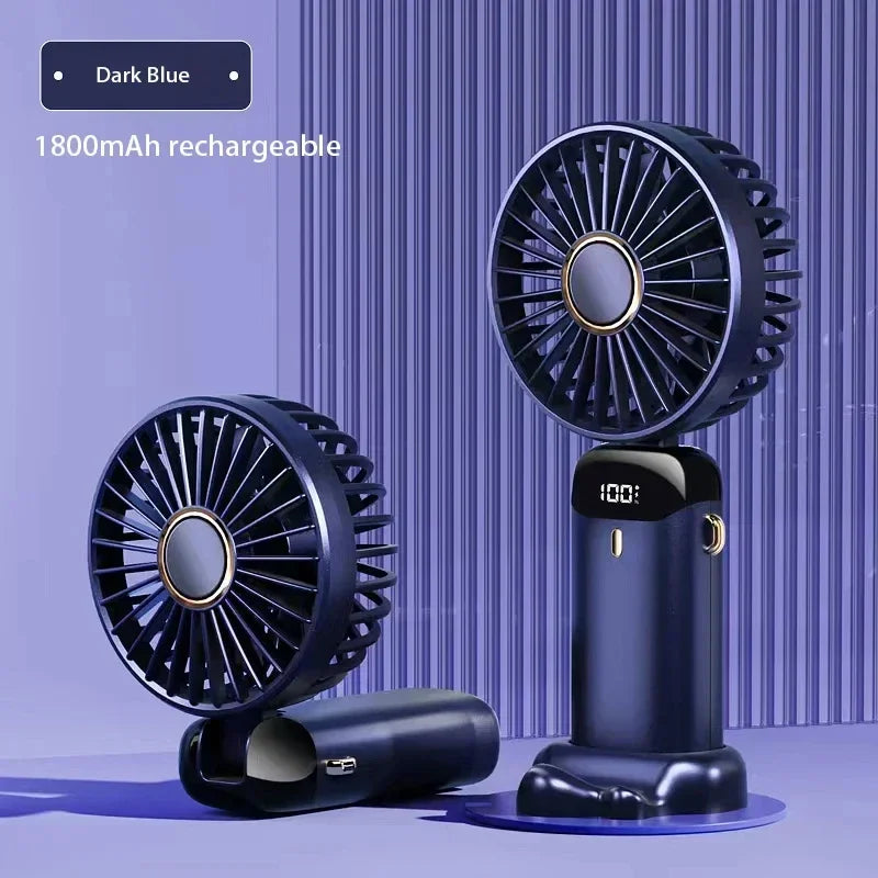 Handheld Portable Fan Wearable Personal Neck Fan 5-Speed USB Rechargeable Fan with Phone Holder and Display Screen 1800mAh