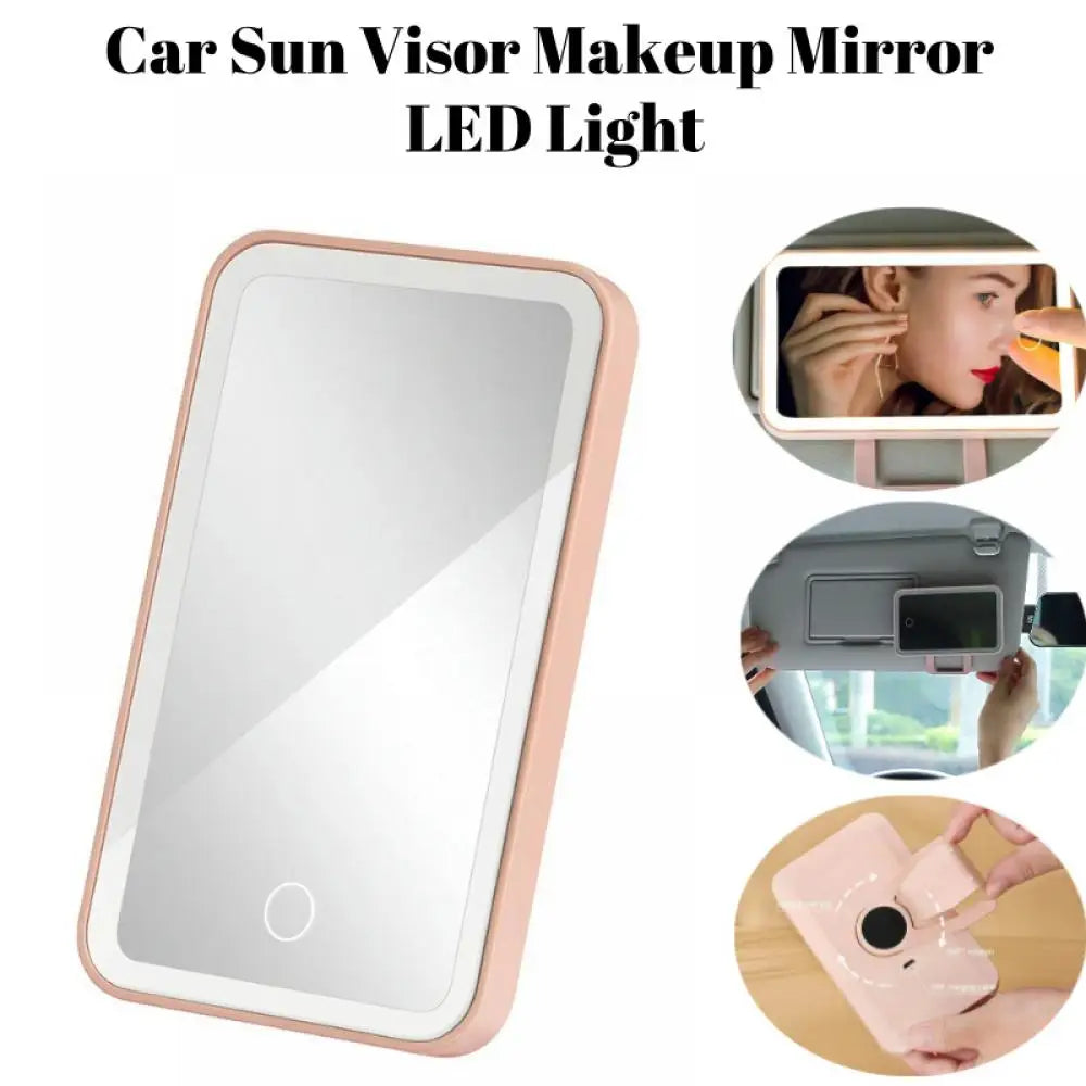 LED Car Vanity Mirror – Rechargeable, 360° Rotation