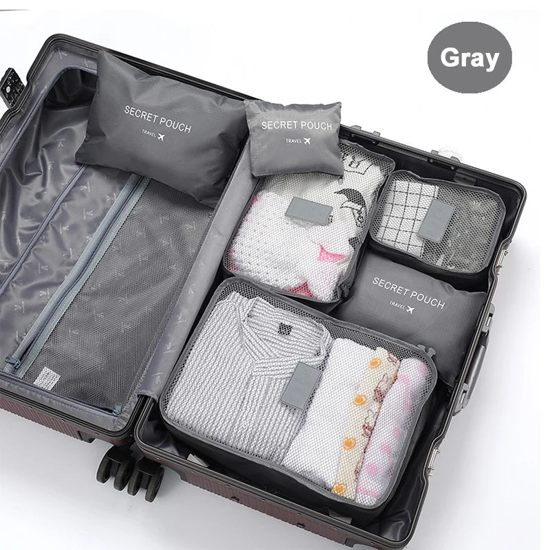 Set di 6 borse portaoggetti per vestiti da viaggio, organizer per bagagli portatile, custodia per valigia, cubo da imballaggio per scarpe, imballaggio di vestiti