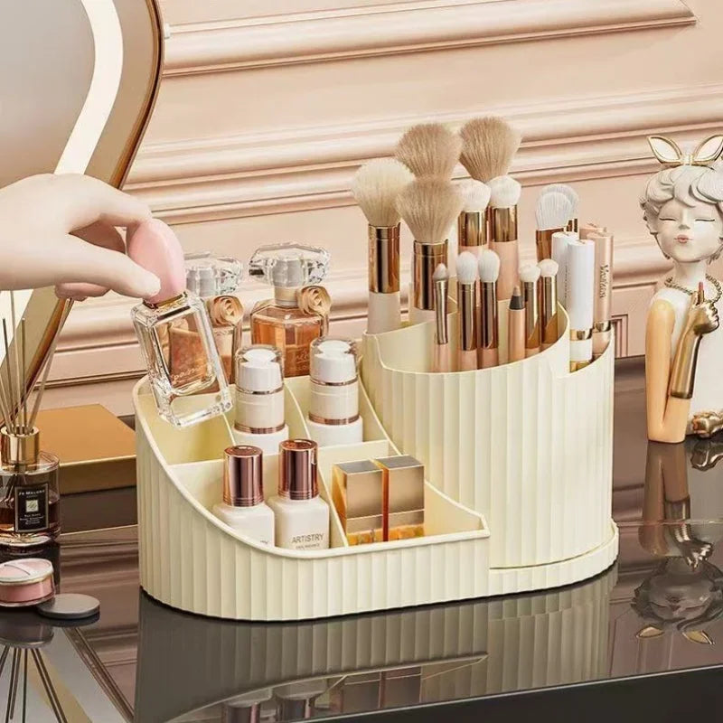 Organizer per Trucco Girevole 360° con Portaspazzole – Contenitore Cosmetico Rotante