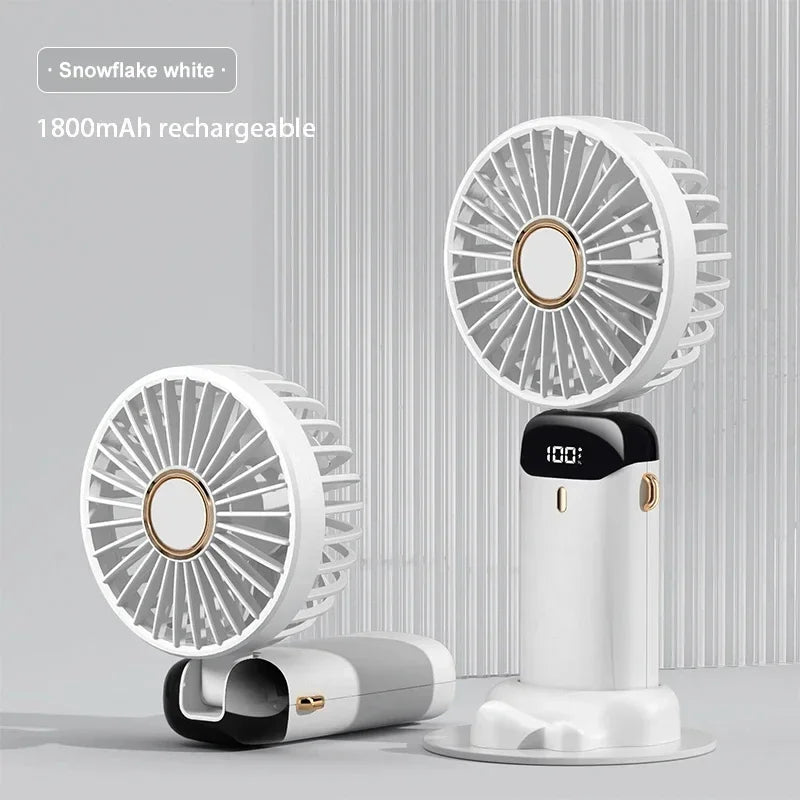 Handheld Portable Fan Wearable Personal Neck Fan 5-Speed USB Rechargeable Fan with Phone Holder and Display Screen 1800mAh
