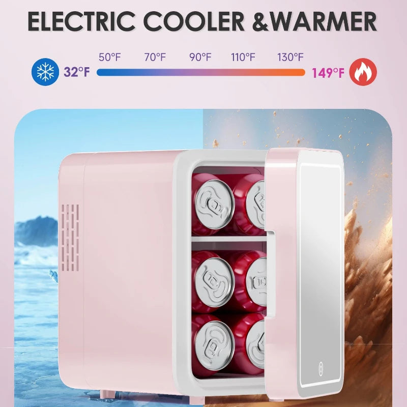 Mini Frigo Beauty con Specchio LED – 4 Litri per Skincare e Trucco