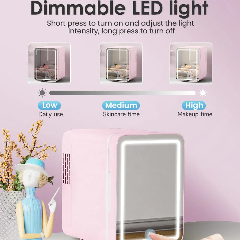 Mini Frigo Beauty con Specchio LED – 4 Litri per Skincare e Trucco