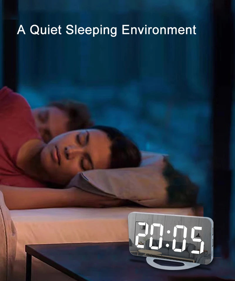 Niditon Sveglia digitale, orologio elettronico a LED, da tavolo/parete per camera da letto, soggiorno, ufficio, grande superficie a specchio con display