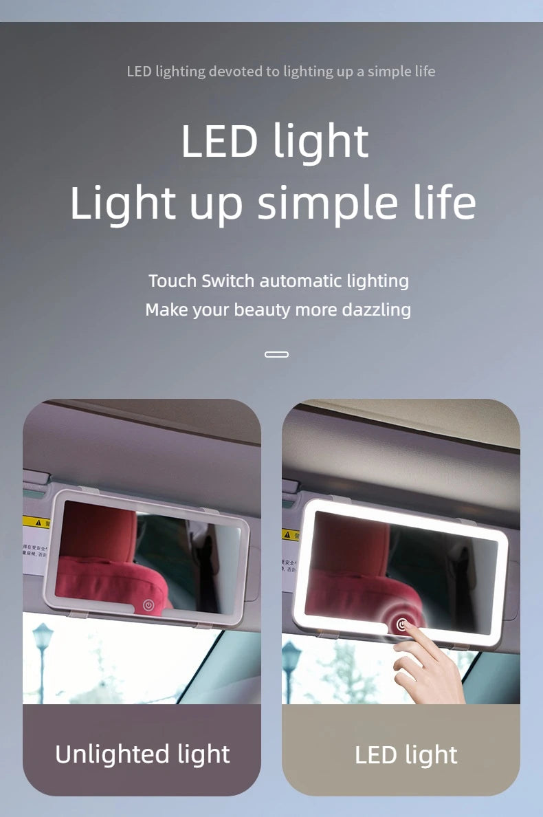 Car LED Sun Visor Mirror - Rechargeable Fill Light