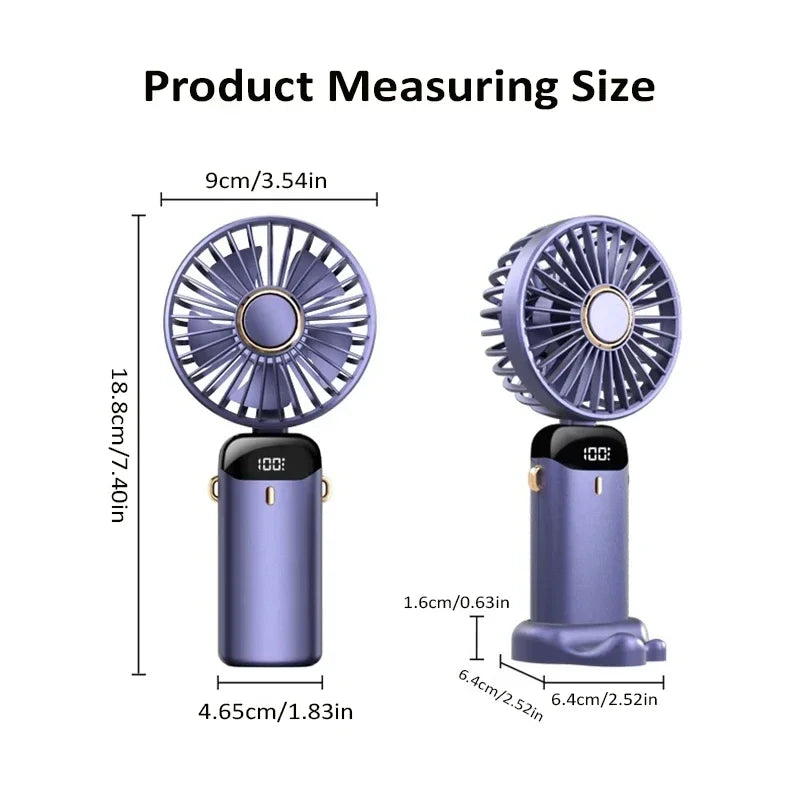 Handheld Portable Fan Wearable Personal Neck Fan 5-Speed USB Rechargeable Fan with Phone Holder and Display Screen 1800mAh