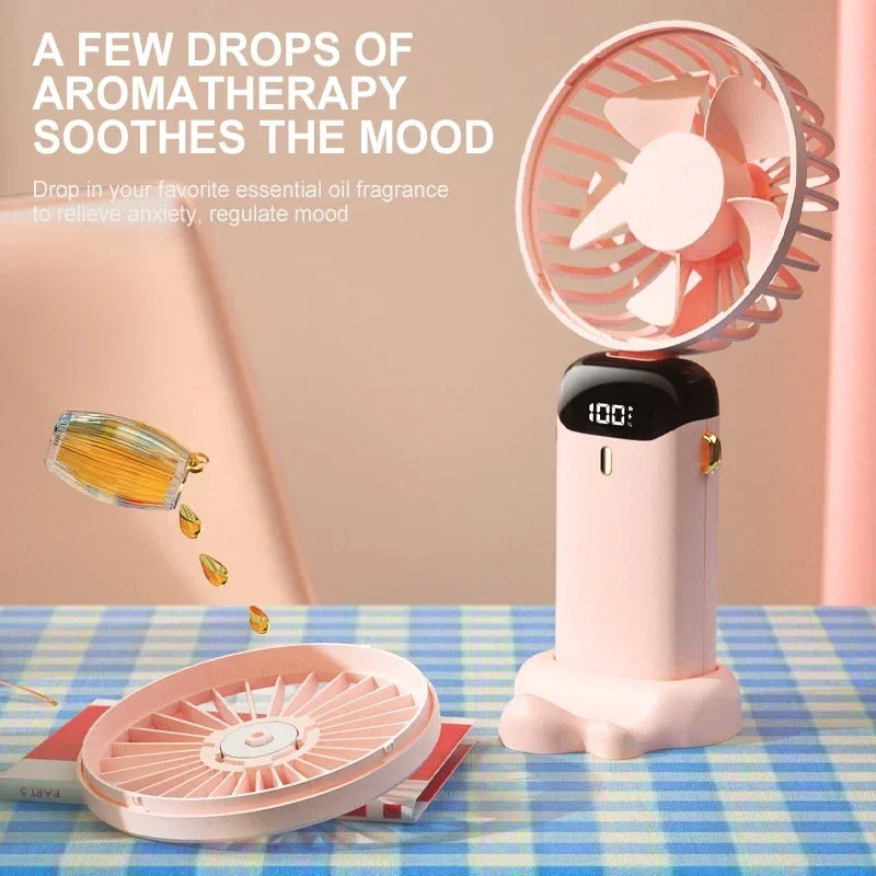 Handheld Portable Fan Wearable Personal Neck Fan 5-Speed USB Rechargeable Fan with Phone Holder and Display Screen 1800mAh