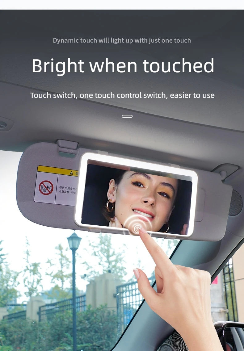 Car LED Sun Visor Mirror - Rechargeable Fill Light