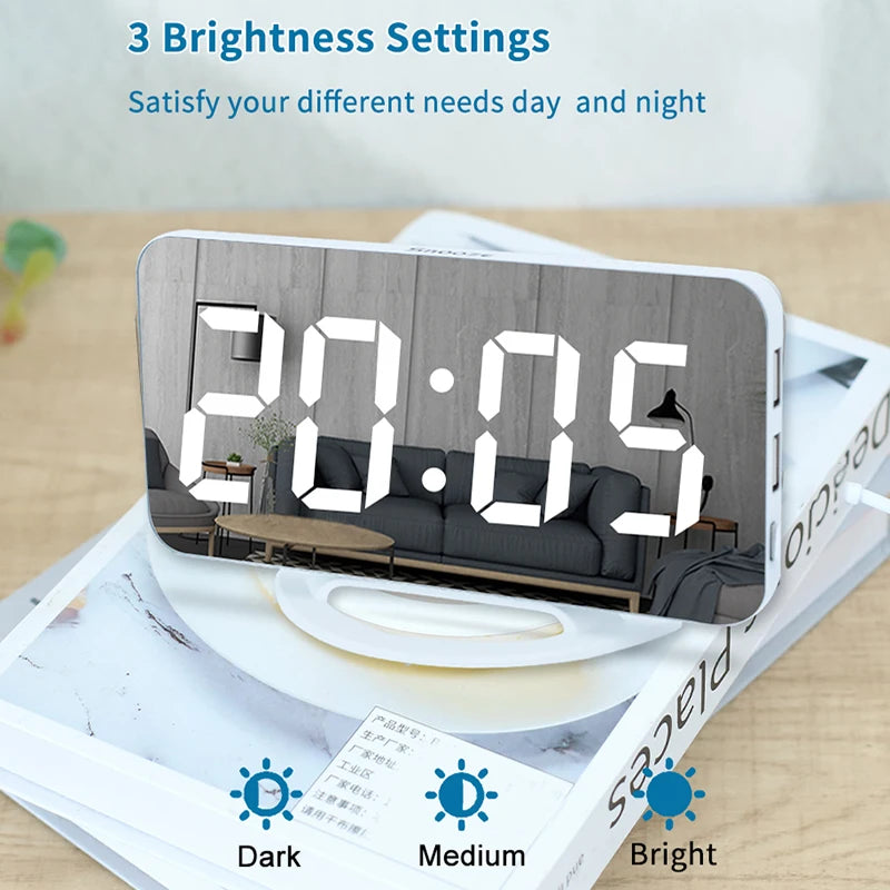 Niditon Sveglia digitale, orologio elettronico a LED, da tavolo/parete per camera da letto, soggiorno, ufficio, grande superficie a specchio con display