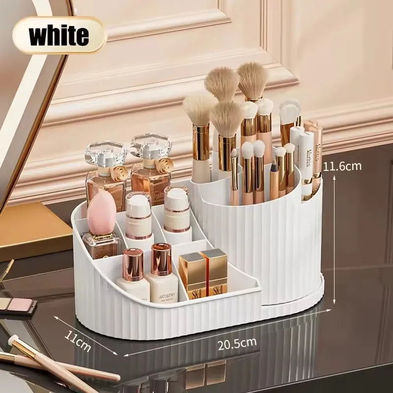 Organizer per Trucco Girevole 360° con Portaspazzole – Contenitore Cosmetico Rotante