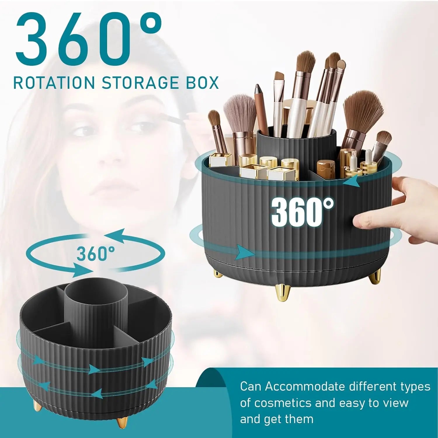 Organizer Porta Pennelli per Trucco 360° – 5 Scomparti Girevoli