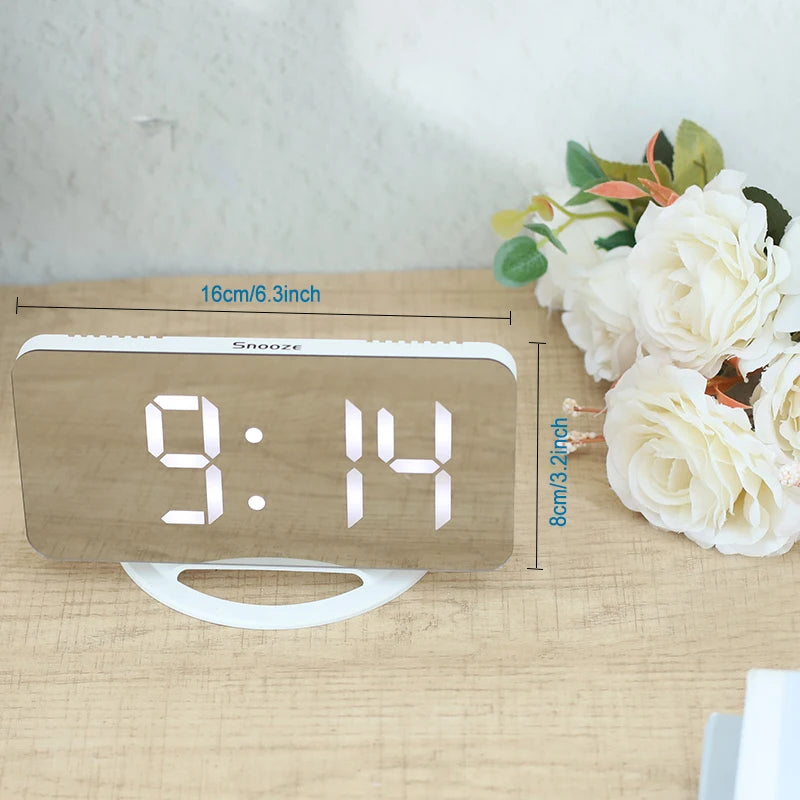Niditon Sveglia digitale, orologio elettronico a LED, da tavolo/parete per camera da letto, soggiorno, ufficio, grande superficie a specchio con display