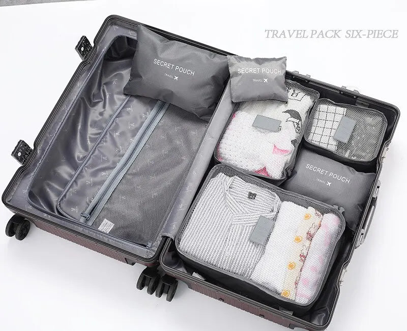 Set di 6 borse portaoggetti per vestiti da viaggio, organizer per bagagli portatile, custodia per valigia, cubo da imballaggio per scarpe, imballaggio di vestiti