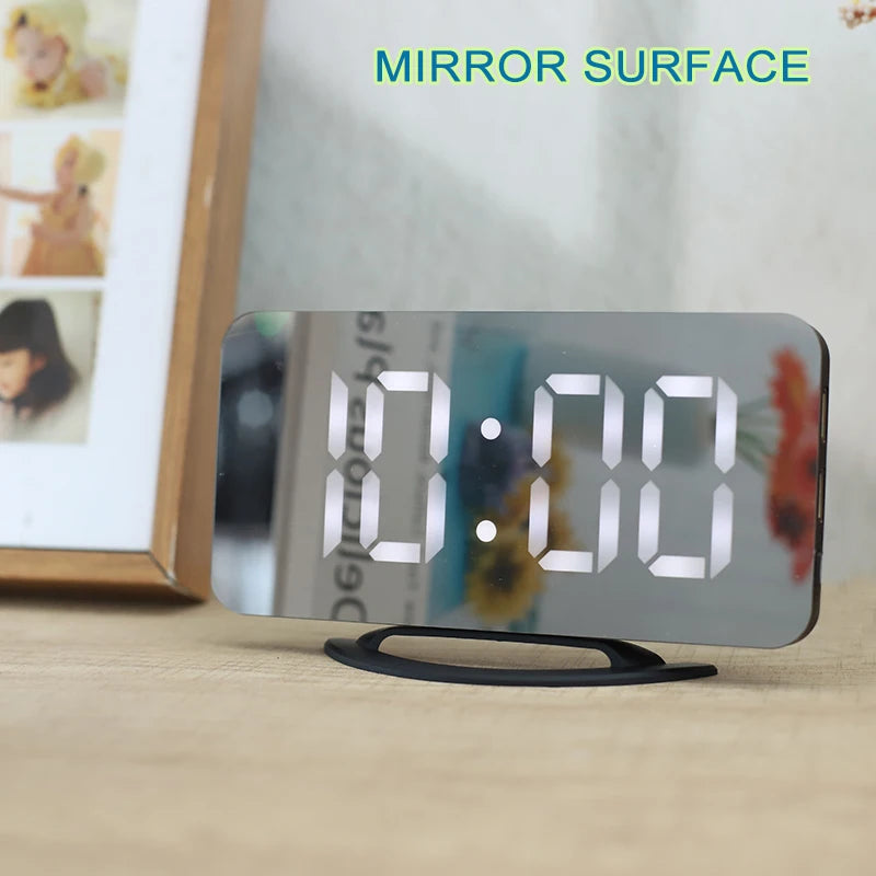 Niditon Sveglia digitale, orologio elettronico a LED, da tavolo/parete per camera da letto, soggiorno, ufficio, grande superficie a specchio con display