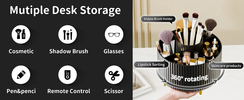 Organizer Porta Pennelli per Trucco 360° – 5 Scomparti Girevoli