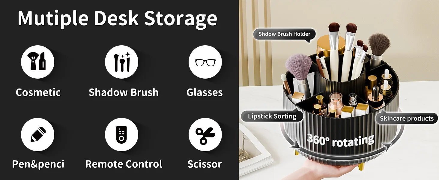 Organizer Porta Pennelli per Trucco 360° – 5 Scomparti Girevoli