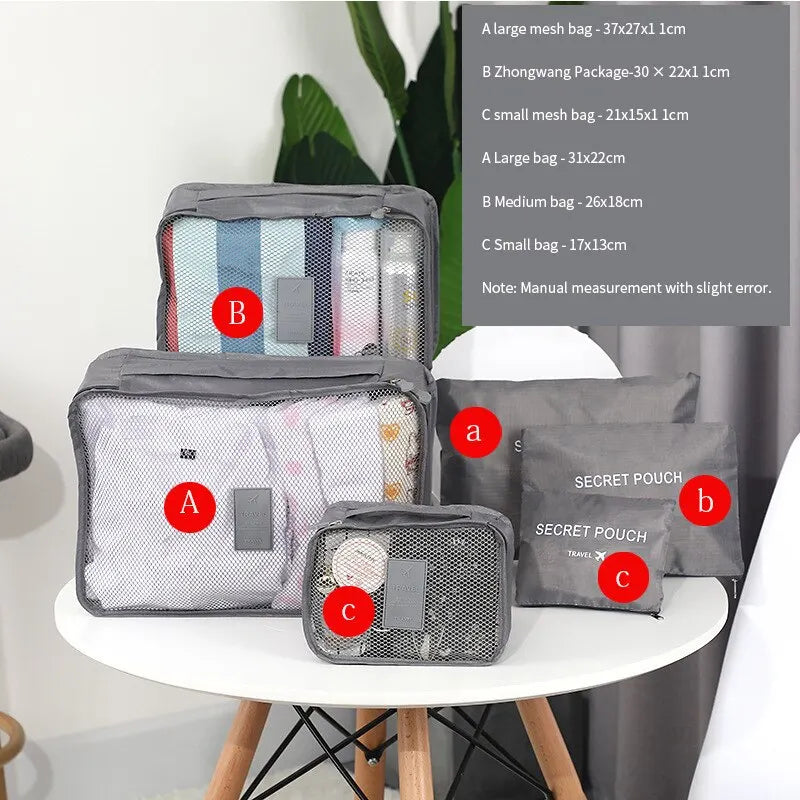 Set di 6 borse portaoggetti per vestiti da viaggio, organizer per bagagli portatile, custodia per valigia, cubo da imballaggio per scarpe, imballaggio di vestiti