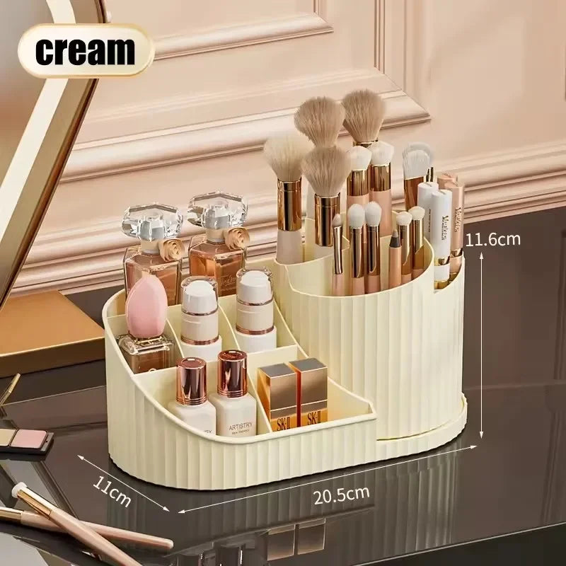 Organizer per Trucco Girevole 360° con Portaspazzole – Contenitore Cosmetico Rotante