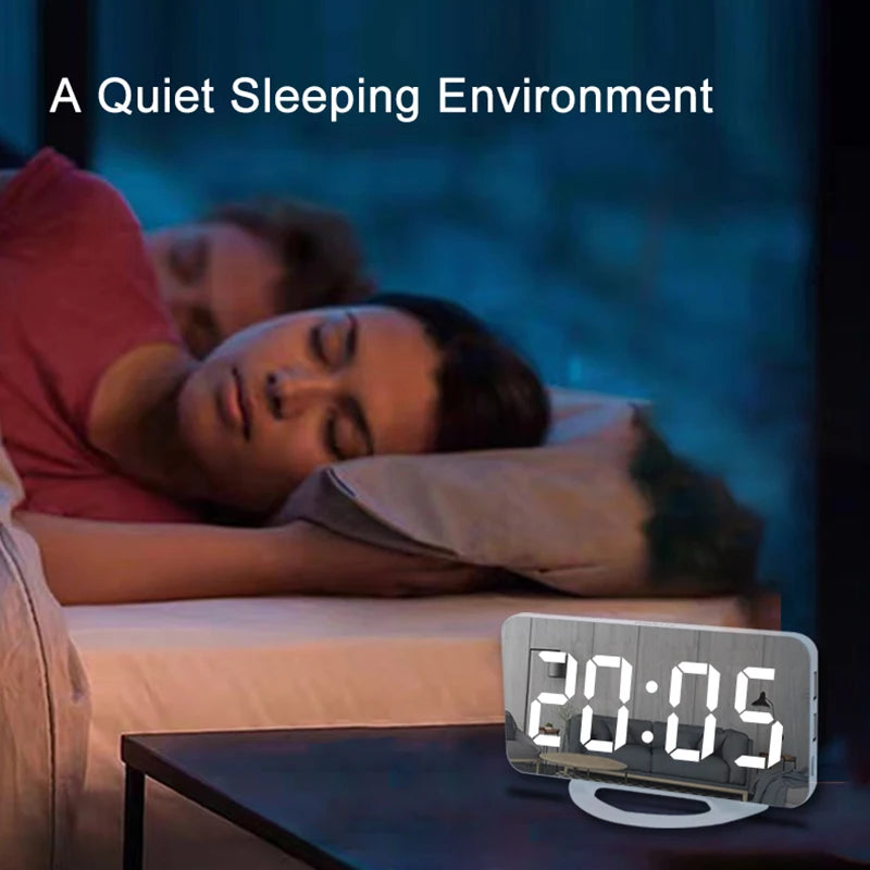 Niditon Sveglia digitale, orologio elettronico a LED, da tavolo/parete per camera da letto, soggiorno, ufficio, grande superficie a specchio con display