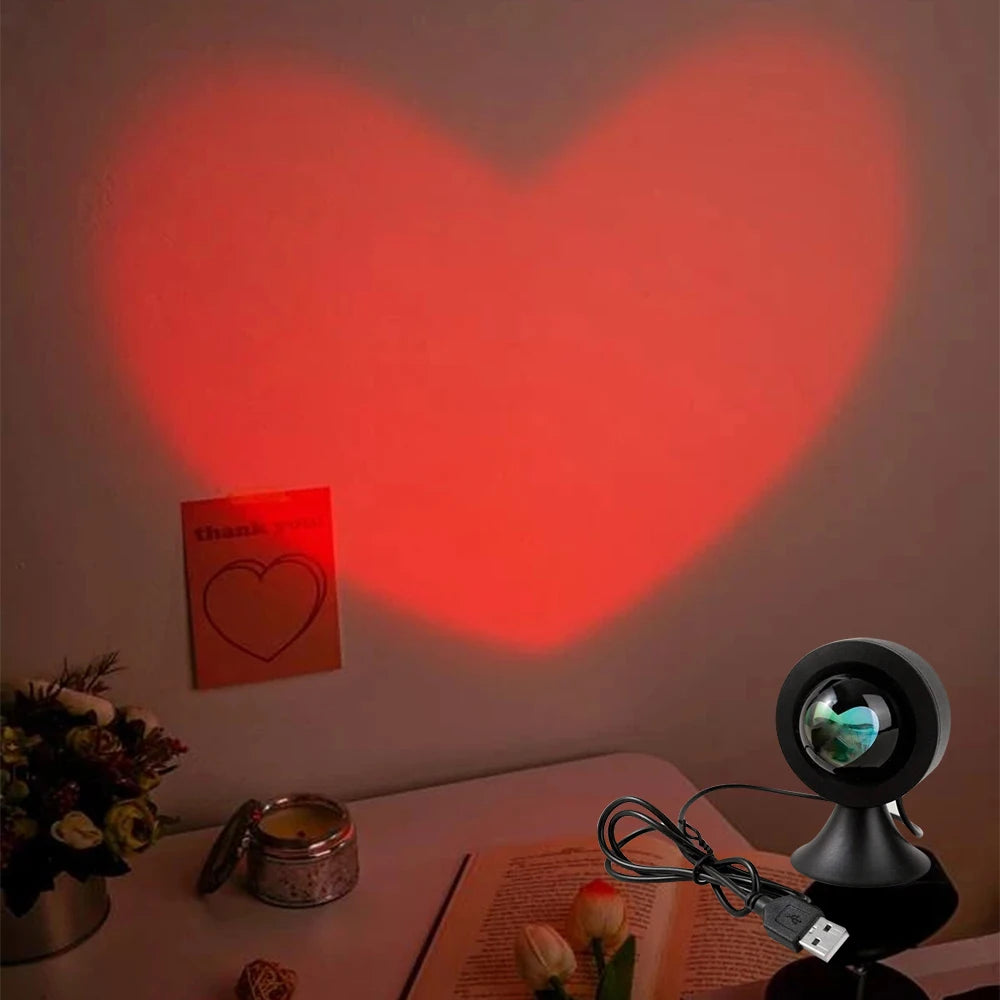 Luce al tramonto Proiettore d'amore Luce notturna Proiezione al tramonto Lampada da scrivania a LED Atmosfera camera da letto Luce arcobaleno Luce decorativa