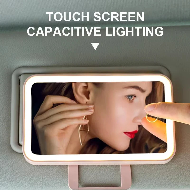 LED Car Vanity Mirror – Rechargeable, 360° Rotation