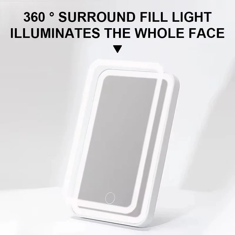 LED Car Vanity Mirror – Rechargeable, 360° Rotation