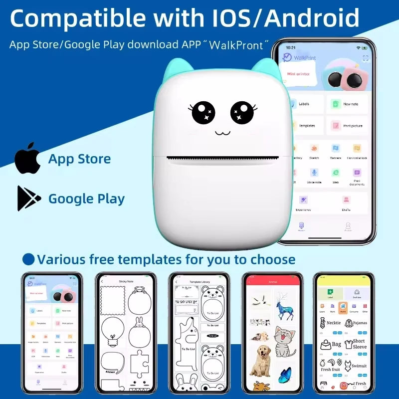 Stampante termica portatile Mini CAT stampa stampante termica tascabile per foto 58mm stampa stampanti wireless Bluetooth Android iOS