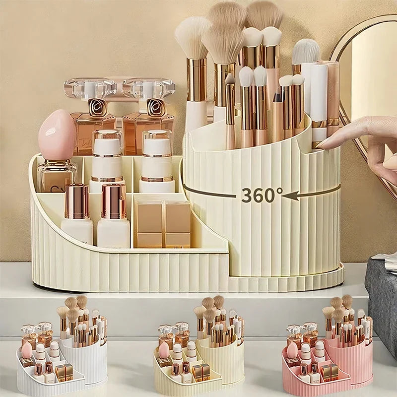 Organizer per Trucco Girevole 360° con Portaspazzole – Contenitore Cosmetico Rotante