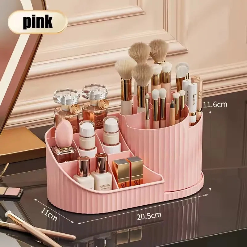 Organizer per Trucco Girevole 360° con Portaspazzole – Contenitore Cosmetico Rotante